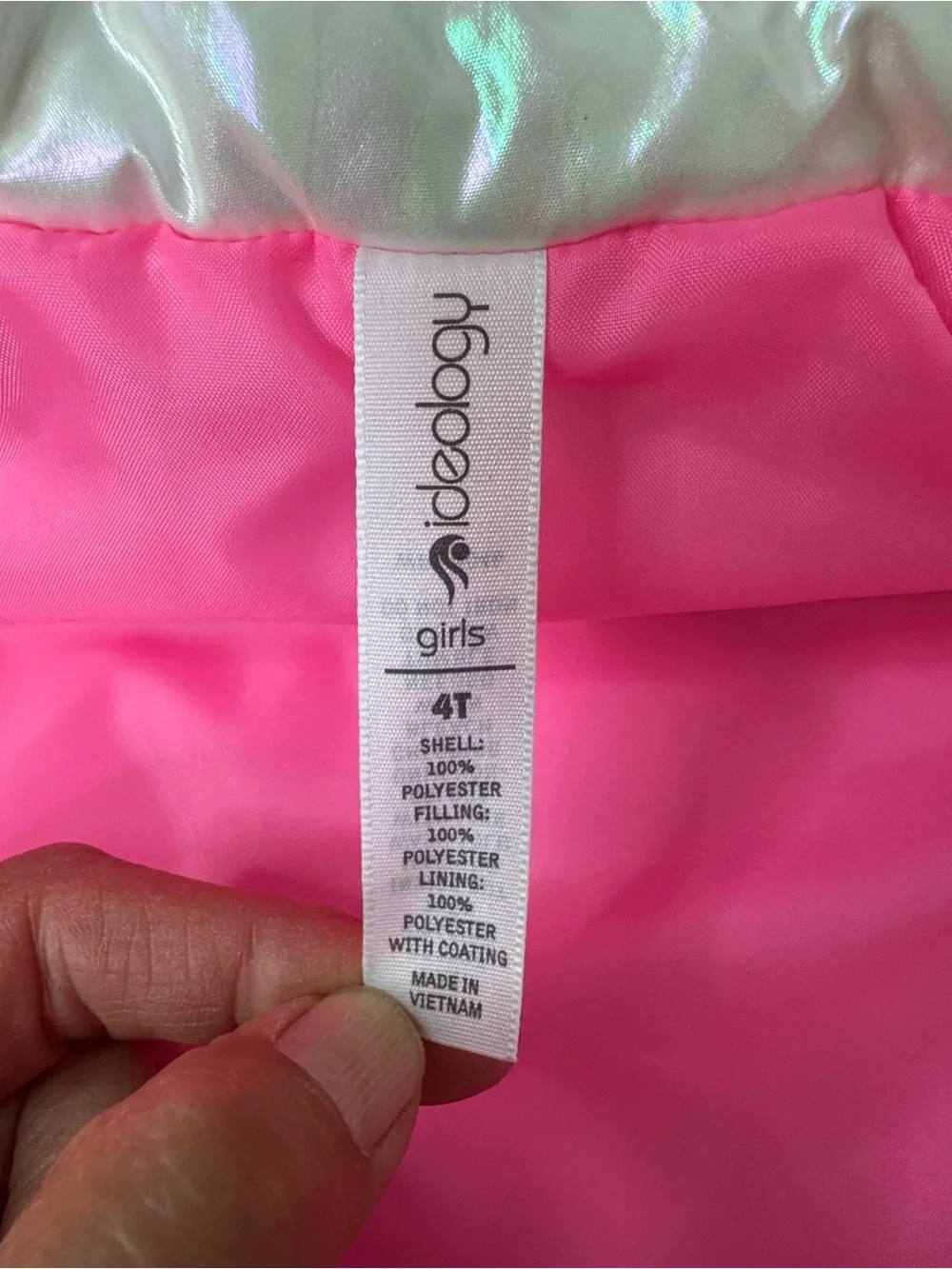 Ideology Kids Iridescent White Puffer Vest with Pink Lining 4T